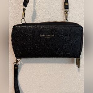 Darcy Marks London Black Embossed Leather Crossbody Wallet